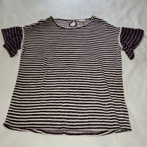 Purple striped flutter sleeve top